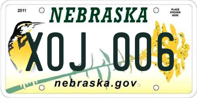 NE license plate XOJ006
