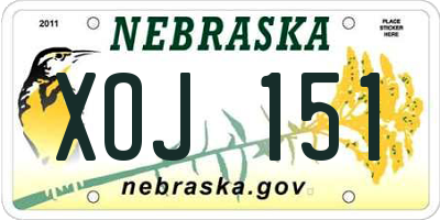 NE license plate XOJ151