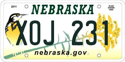 NE license plate XOJ231