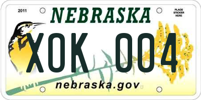 NE license plate XOK004