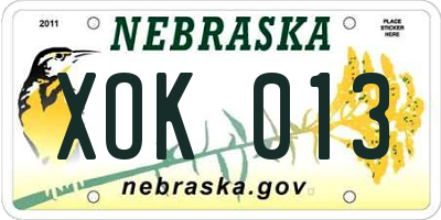 NE license plate XOK013
