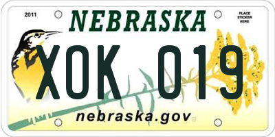 NE license plate XOK019