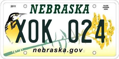 NE license plate XOK024