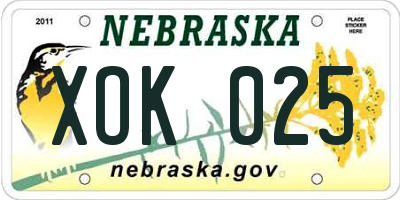 NE license plate XOK025