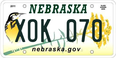 NE license plate XOK070