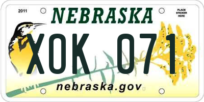 NE license plate XOK071
