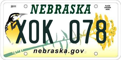 NE license plate XOK078