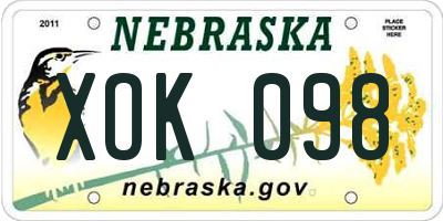NE license plate XOK098