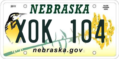 NE license plate XOK104