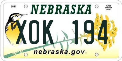 NE license plate XOK194