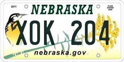NE license plate XOK204