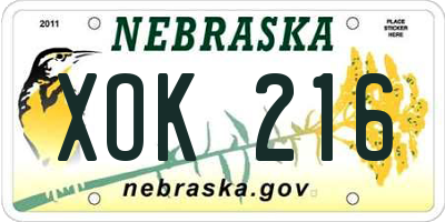 NE license plate XOK216
