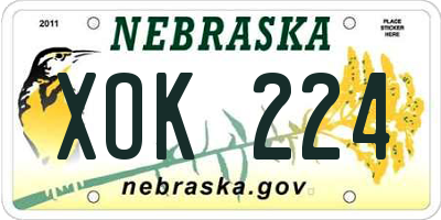 NE license plate XOK224