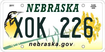NE license plate XOK226