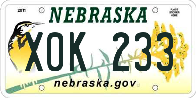 NE license plate XOK233