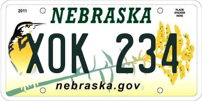 NE license plate XOK234