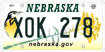 NE license plate XOK278