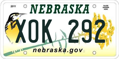 NE license plate XOK292