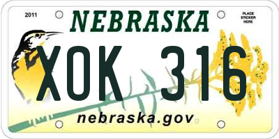 NE license plate XOK316