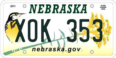NE license plate XOK353