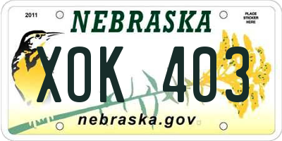 NE license plate XOK403