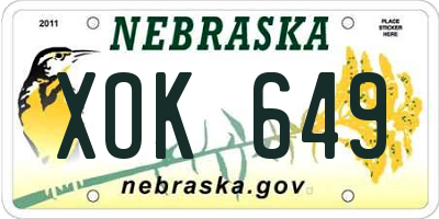 NE license plate XOK649