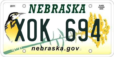 NE license plate XOK694