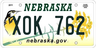 NE license plate XOK762