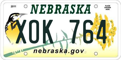 NE license plate XOK764
