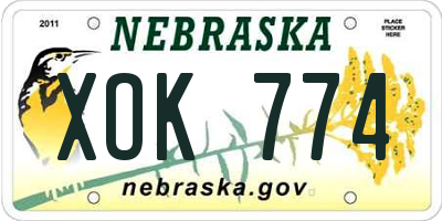 NE license plate XOK774