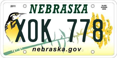 NE license plate XOK778