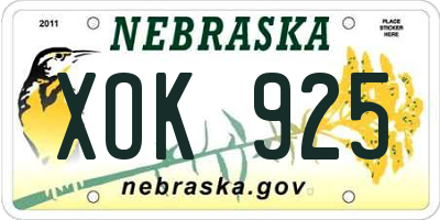 NE license plate XOK925