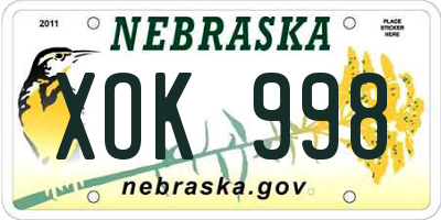 NE license plate XOK998