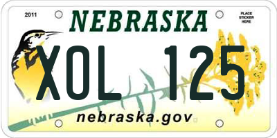 NE license plate XOL125