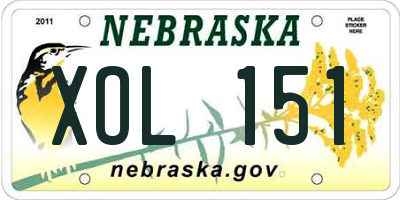 NE license plate XOL151