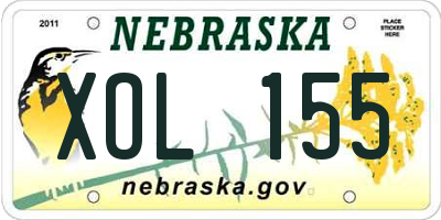 NE license plate XOL155
