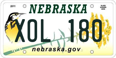 NE license plate XOL180