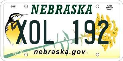 NE license plate XOL192