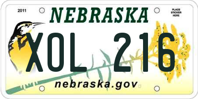 NE license plate XOL216