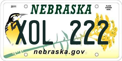 NE license plate XOL222