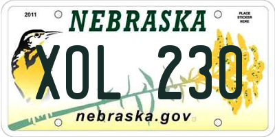 NE license plate XOL230
