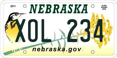 NE license plate XOL234