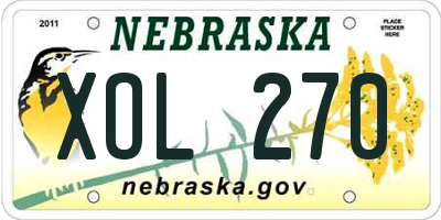 NE license plate XOL270