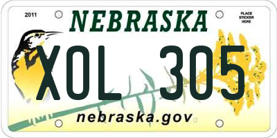 NE license plate XOL305