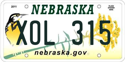 NE license plate XOL315