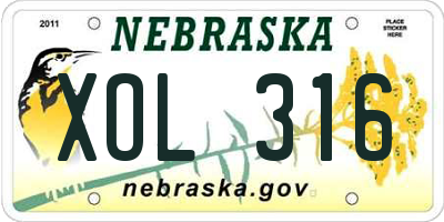 NE license plate XOL316