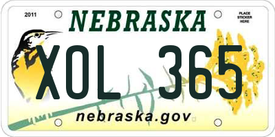 NE license plate XOL365