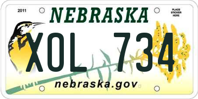 NE license plate XOL734