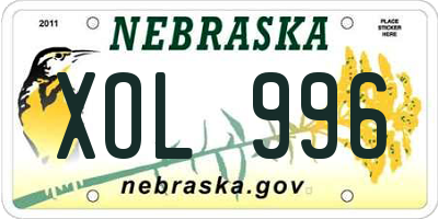 NE license plate XOL996
