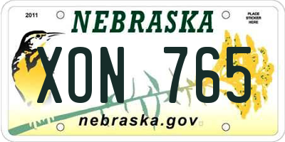 NE license plate XON765